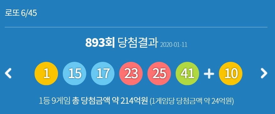 893회 로또 1등 9명 각 23억8천만원...당첨지역은