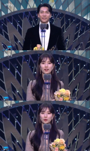 [2019 SBS 연기대상] '배가본드' 이승기·배수지, 미니시리즈 최우수 “1년간 촬영...애정 남달라”