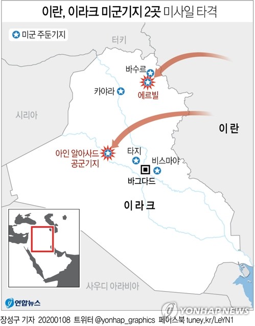 이란, 트럼프 다녀간 기지 공격…자이툰부대 있던 에르빌도 대상(종합)