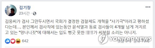 김기창 고려대 교수, '검찰 개혁 비판' 김웅 검사에 막말 논란