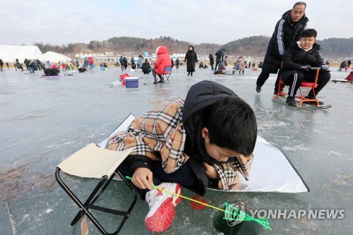 "야호! 짜릿한 손맛"…스무살 성년 맞은 인제 빙어축제 '팡파르'