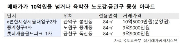 서울 외곽도 집값 상승세 '뚜렷'…노도강·금관구, 전용 84㎡ 잇따라 10억 '돌파'