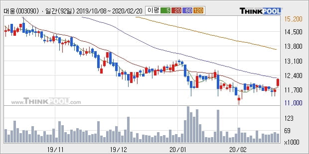 대웅, 전일대비 5.13% 상승중... 최근 주가 반등 흐름