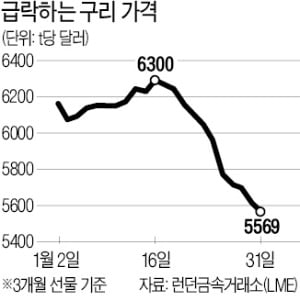 최대 소비국 中 위축…구리값 11일 연속 하락