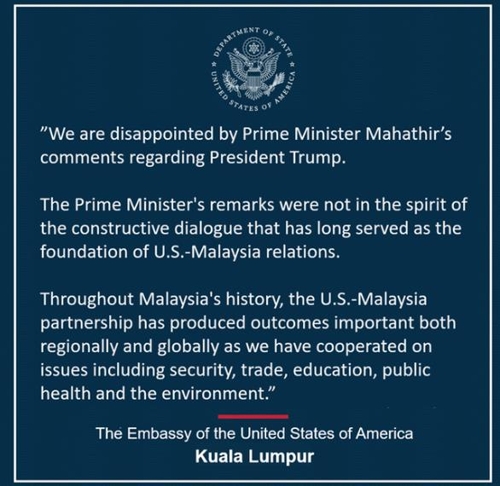 말레이시아 총리 "미국인은 좋은 사람이지만, 트럼프는 아니야"