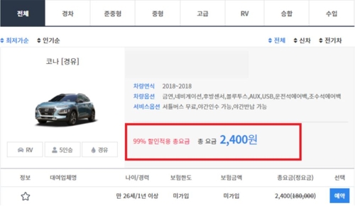 '1일 2천400원'…제주 렌터카 커피 한잔보다 싸지만 예약 '텅텅'