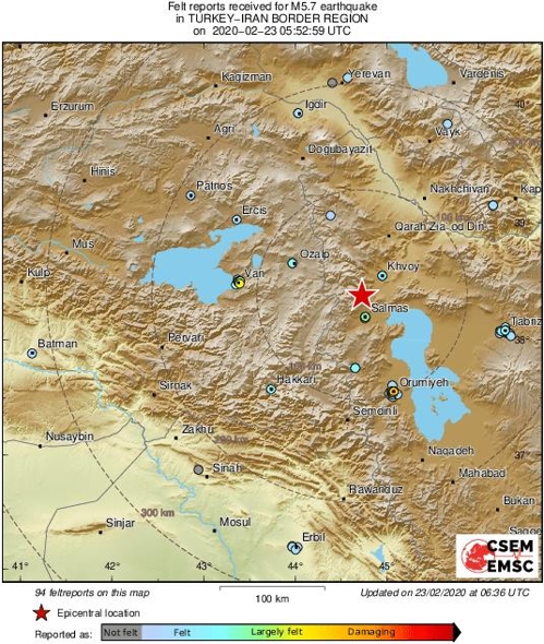 터키-이란 국경 지대서 규모 5.7 지진