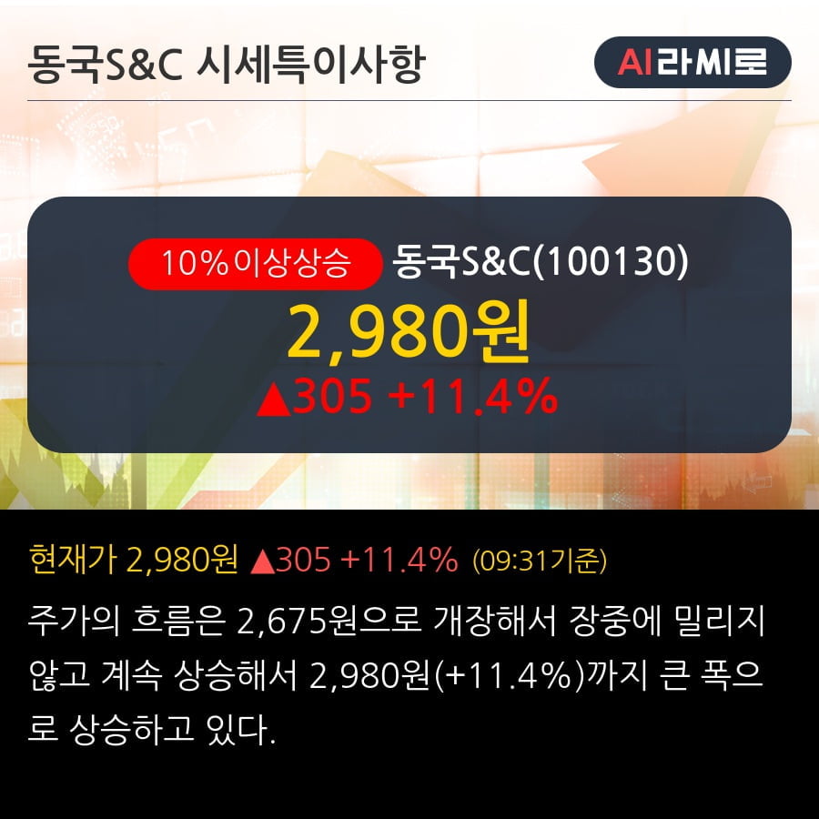 '동국S&C' 10% 이상 상승, 전일 외국인 대량 순매수