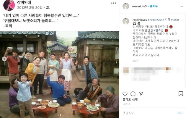 장미인애 , 긴급재난지원금 비판/사진=장미인애 인스타그램 캡처