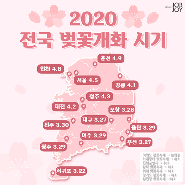 [카드뉴스] 2020년 전국 벚꽃 개화 시기