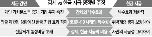 "낭비없는 감세가 부양에 더 효과" vs "생존위기 취약층엔 현금 절실"