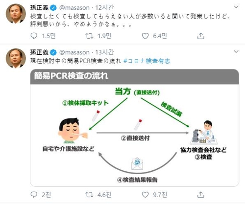 손정의 "100만명 코로나19 검사 무상제공" 의사 철회