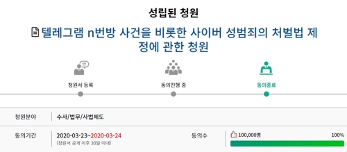 'n번방 처벌법' 4번째 국민청원 성립…문의장 "신속 입법 요청"(종합)