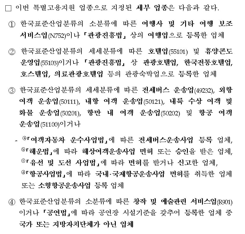 "여행·관광숙박·관광운송·공연업 6개월간 특별고용지원업종 지정"