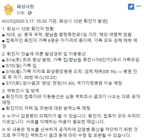화성시 "중국 국적 70대男 코로나19 확진"…동선 일부 공개