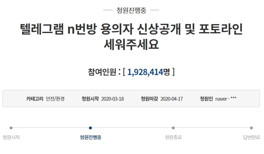 "n번방 용의자 신상공개" 靑 청원 192만 넘어…역대 최다