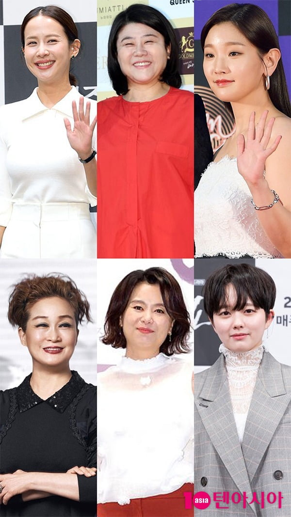 배우 조여정(왼쪽 위부터 시계 방향), 이정은, 박소담, 정지소, 장혜진, 이미경 CJ그룹 부회장 / 사진=텐아시아DB, CJ그룹 제공