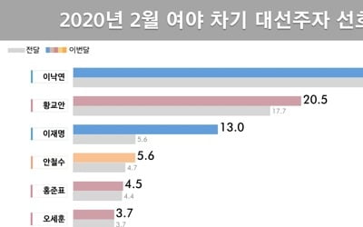 대선주자 선호도…이낙연 30.1%, 황교안 20.5%, 이재명 13.0%