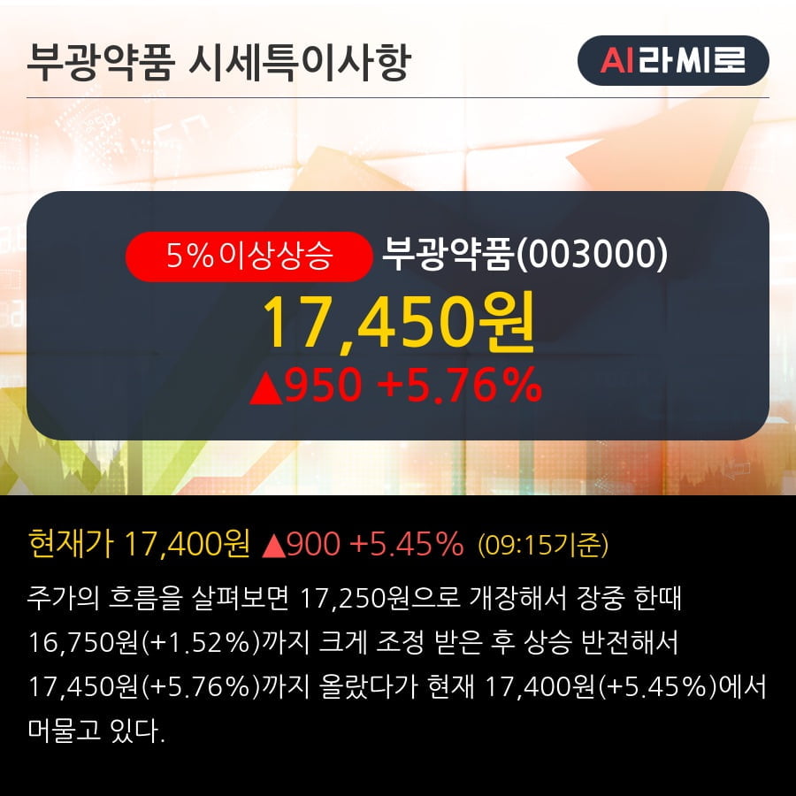 '부광약품' 5% 이상 상승, 전일 기관 대량 순매수