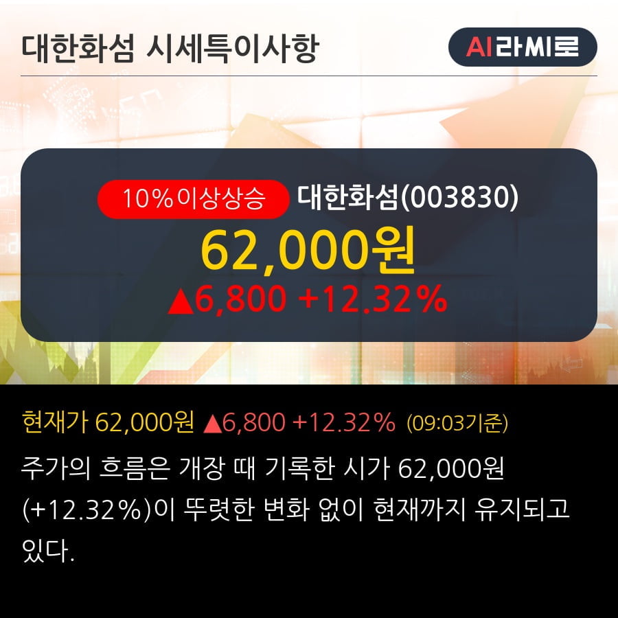 '대한화섬' 10% 이상 상승, 전일 종가 기준 PER 3.2배, PBR 0.1배, 저PER, 저PBR