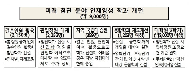 첨단학과 정원 개편안. 교육부 제공