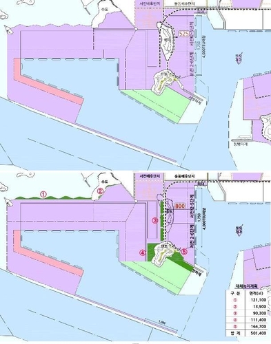 부산신항 서컨부두 중간 육지화한 섬 송도 제거한다