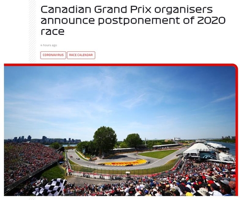 F1 캐나다 그랑프리 연기…코로나19에 9개 대회 연속 무산