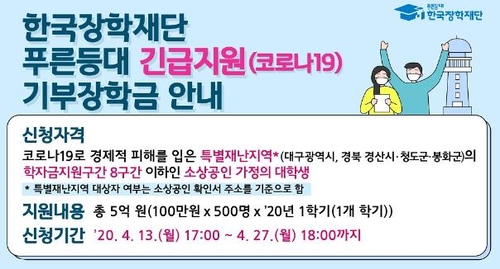 한국장학재단, 특별재난지역 소상공인 자녀 500명 긴급 지원