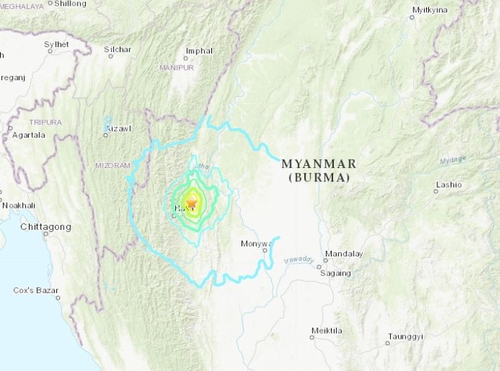 미얀마 북서부 인도 접경 지역에 규모 5.9 지진