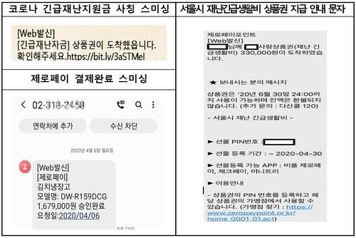 '코로나19 지원금' 스미싱 문자 주의…"출처 불분명하면 삭제"