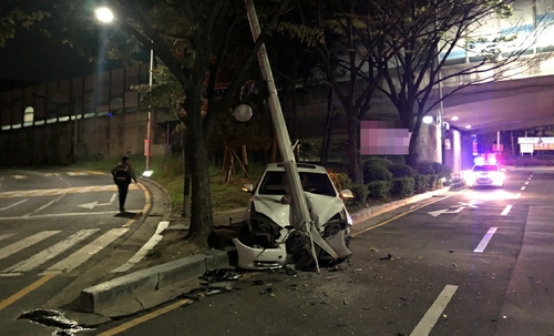 가로등 들이받은 차량 두고 달아난 운전자 경찰 추적