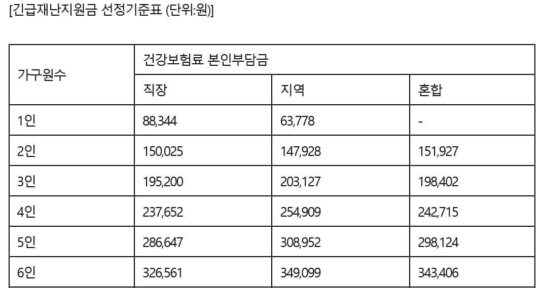 본인부담 건강보험료 어디서 확인하나 [긴급재난지원금 선정 기준표]