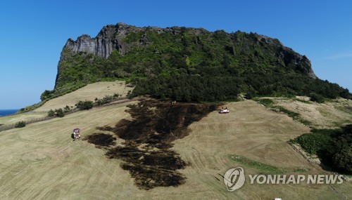 세계자연유산 성산일출봉 화재…천연기념물 지구 일부 소실(종합2보)