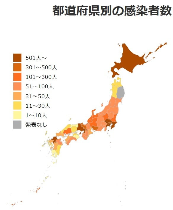 일본 지역별 코로나19 감염자수(그래픽=NHK)