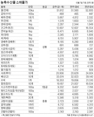 공급 늘어난 오이·주꾸미…전주대비 12%·31% 하락