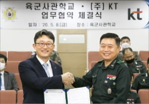 박윤영 KT 기업부문장(사장·왼쪽)과 정진경 육군사관학교 교장.  KT 제공 