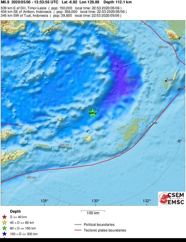 인도네시아 동부 해상서 규모 6.9 지진 발생