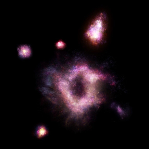 우주 초기 은하 충돌이 만든 도넛 형태 '불의 고리' 은하 발견