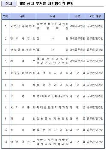 산업부·행안부 등 11개 개방형 직위 공모