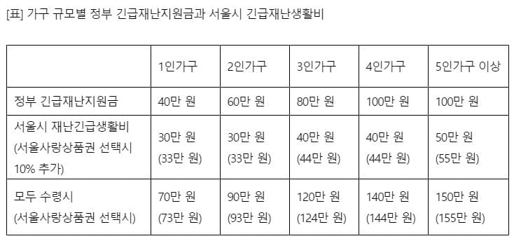 서울시민, 재난생활비·재난지원금 모두 받는다