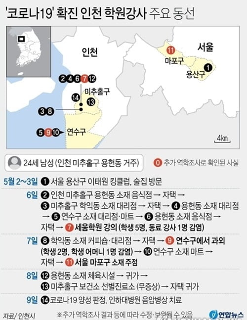 인천 강사 수업 들은 고3 학생·어머니 추가 감염…총 13명