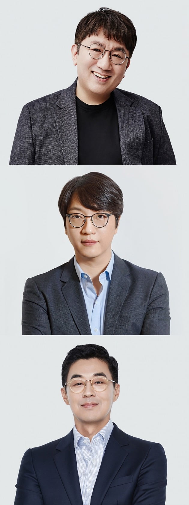 빅히트 엔터테인먼트 방시혁 의장(위부터), 윤석준 Global CEO, 박지원 HQ CEO./ 사진제공=빅히트 엔터테인먼트 