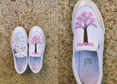 BTS 지민, 운동화 위 직접 그린 벚꽃 나무…그림 실력도 '월드 클라쓰'