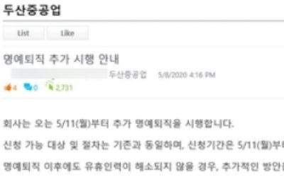 두산중공업 추가 명예퇴직 시행…2천여명 대상