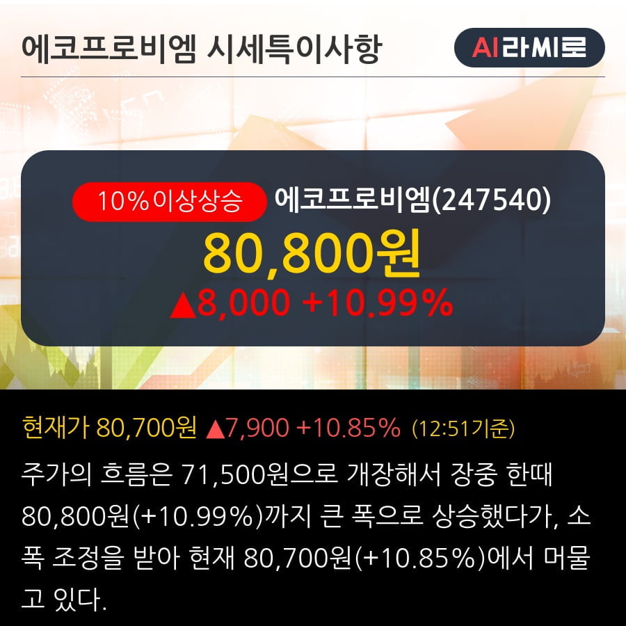 '에코프로비엠' 10% 이상 상승, 전일 기관 대량 순매수