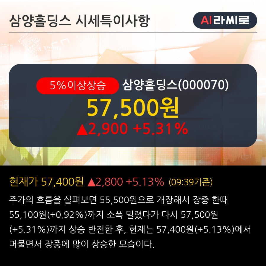 '삼양홀딩스' 5% 이상 상승, 외국인 9일 연속 순매수(9,733주)