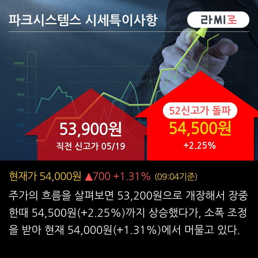 '파크시스템스' 52주 신고가 경신, 기관 5일 연속 순매수(3.8만주)