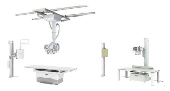 디알젬이 출시한 엑스선 영상진단장비인 의원급 컴팩트시스템(사진 오른쪽)과 종합병원급 전자동시스템(왼쪽). 디알젬 제공