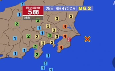 일본 지바현 바다서 규모 6.2 지진…"해일 우려 없다"