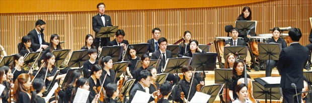 23일 서울 신천동 롯데콘서트홀에서 열린 ‘호국보훈음악회’에서 한경필하모닉이 베토벤의 극음악 ‘에그몬트’를 연주하고 있다.   허문찬 기자 sweat@hankyung.com 